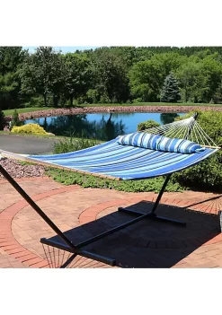 Cheap ⭐ Large Quilted Hammock with Spreader Bar and Pillow - Misty Beach by Sunnydaze Decor 🔥