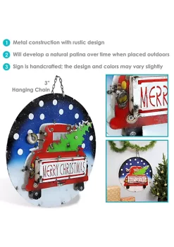 Deals 👍 Indoor/Outdoor Metal Merry 🎄 Christmas Truck Hanging Sign - 22.75in by Sunnydaze Decor 🎉 -Sunnydaze Decor Shop Belk 2106