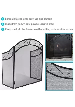 Discount 🧨 50 in Elegant Scroll Steel 3-Panel Fireplace Screen - Black by Sunnydaze Decor 👍 -Sunnydaze Decor Shop Belk 211