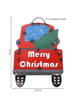Brand new ⭐ Indoor/Outdoor Metal Merry 🔔 Christmas Truck Hanging Sign - 21 in by Sunnydaze Decor 💯 -Sunnydaze Decor Shop Belk 2113