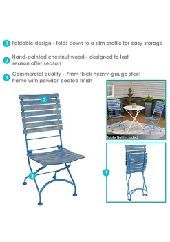 Promo 🤩 Sunnydaze Cafe Couleur Folding Chestnut Wooden Folding Chair - Blue - Set of 2 by Sunnydaze Decor 😀 -Sunnydaze Decor Shop Belk 2182