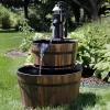 New 🛒 Rustic 2-Tier Wood Barrel Water Fountain with Hand Pump - 34 in by Sunnydaze Decor ✔️ -Sunnydaze Decor Shop Belk 2203