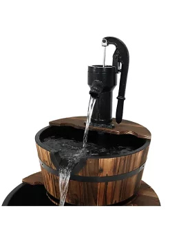 New 🛒 Rustic 2-Tier Wood Barrel Water Fountain with Hand Pump - 34 in by Sunnydaze Decor ✔️ -Sunnydaze Decor Shop Belk 2205