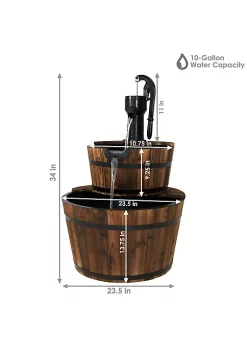 New 🛒 Rustic 2-Tier Wood Barrel Water Fountain with Hand Pump - 34 in by Sunnydaze Decor ✔️ -Sunnydaze Decor Shop Belk 2207