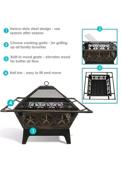 Best reviews of ❤️ 32 in Northern Galaxy Steel Fire Pit with Grate, Screen and Poker by Sunnydaze Decor 🛒 -Sunnydaze Decor Shop Belk 2315