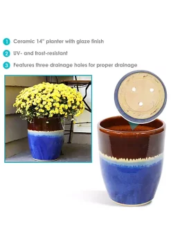 Brand new 👏 Captivating Vista Ceramic Planter - 14" - Beachcomber by Sunnydaze Decor 😀 -Sunnydaze Decor Shop Belk 2375