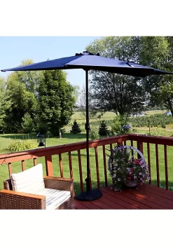 Buy 🧨 9 ft Solar Steel Half Patio Umbrella with Crank - Navy Blue by Sunnydaze Decor 👍