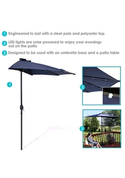 Buy 🧨 9 ft Solar Steel Half Patio Umbrella with Crank - Navy Blue by Sunnydaze Decor 👍 -Sunnydaze Decor Shop Belk 2404