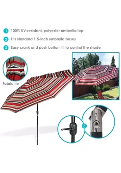 Best Pirce 😀 9 ft Aluminum Patio Umbrella with Tilt and Crank - Awning Stripe by Sunnydaze Decor 🎁 -Sunnydaze Decor Shop Belk 2410