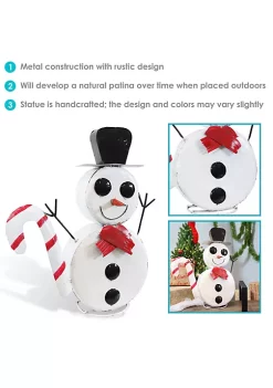 Buy 🧨 Snowman with 🍬 Candy Cane Indoor/Outdoor Metal Decoration - 21 in by Sunnydaze Decor 🛒 -Sunnydaze Decor Shop Belk 2427