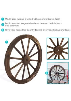 Outlet 🌟 Burnt Finish Outdoor Fir Wood Wagon Wheel Statue - 23.75 in by Sunnydaze Decor 👏 -Sunnydaze Decor Shop Belk 2442
