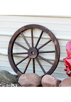 Outlet 🌟 Burnt Finish Outdoor Fir Wood Wagon Wheel Statue - 23.75 in by Sunnydaze Decor 👏 -Sunnydaze Decor Shop Belk 2444
