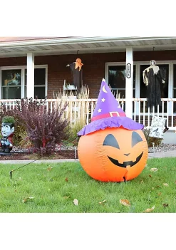 New โค๏ธ Sunnydaze Jack-O-Lantern with Witch Hat Inflatable Decoration by Sunnydaze Decor โญ