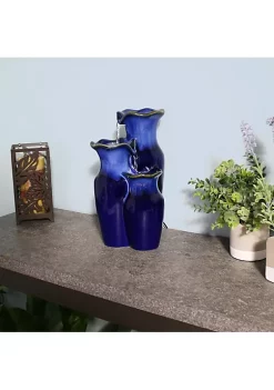Flash Sale 🎉 Tiered Blue Pitchers Ceramic Indoor Water Fountain - 11 in by Sunnydaze Decor 🎁