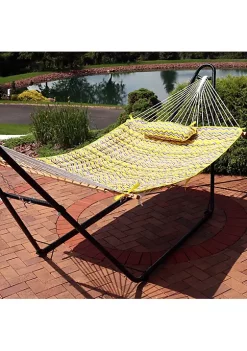 Best Sale 🌟 Sunnydaze Quilted Hammock Pad and Pillow Set - Yellow & Gray Chevron by Sunnydaze Decor 🎁