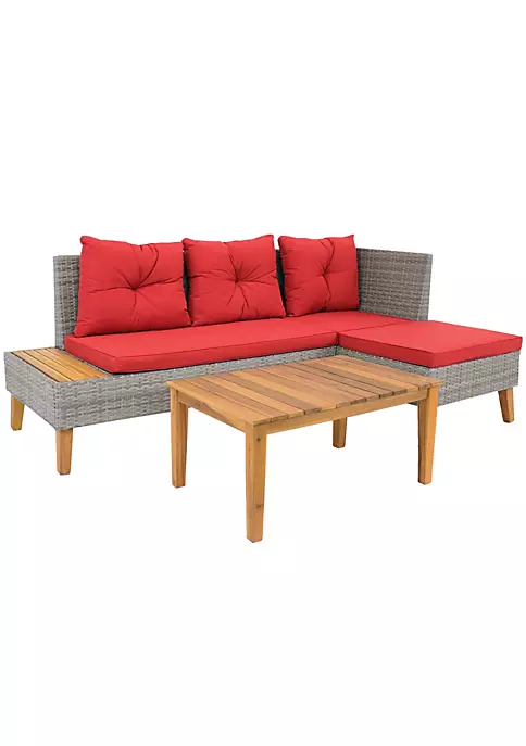 Outlet ๐ Alastair Rattan Patio Sectional with Coffee Table - Red Cushions by Sunnydaze Decor ๐ 4 Outlet ๐ Alastair Rattan Patio Sectional with Coffee Table - Red Cushions by Sunnydaze Decor ๐ - Image 2