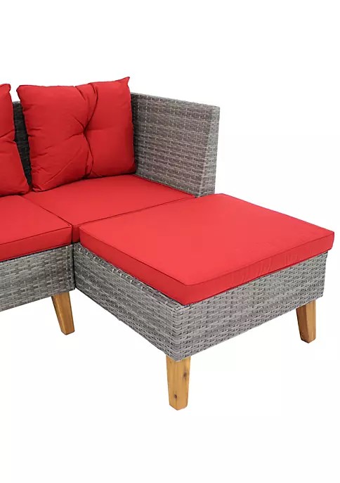 Outlet ๐ Alastair Rattan Patio Sectional with Coffee Table - Red Cushions by Sunnydaze Decor ๐ 5 Outlet ๐ Alastair Rattan Patio Sectional with Coffee Table - Red Cushions by Sunnydaze Decor ๐ - Image 3