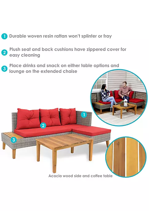 Outlet ๐ Alastair Rattan Patio Sectional with Coffee Table - Red Cushions by Sunnydaze Decor ๐ 6 Outlet ๐ Alastair Rattan Patio Sectional with Coffee Table - Red Cushions by Sunnydaze Decor ๐ - Image 4