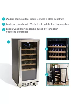 Hot Sale 🌟 Sunnydaze Stainless Steel Beverage Refrigerator with Wooden Shelves - 33-Bottle Capacity by Sunnydaze Decor ✔️ -Sunnydaze Decor Shop Belk 2638