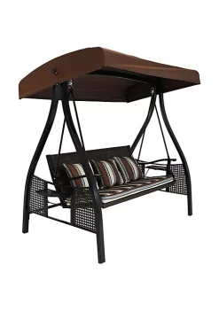 Top 10 🤩 3-Person Steel Patio Swing Bench with Side Tables/Canopy - Brown by Sunnydaze Decor 🤩 -Sunnydaze Decor Shop Belk 2648