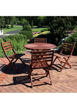 Best Sale 🎁 Meranti Wood 5-Piece Folding Patio Round Dining Table and Chairs by Sunnydaze Decor ❤️ -Sunnydaze Decor Shop Belk 2688
