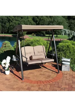 Cheap 😉 2-Person Adjustable Steel Swing Bench with Canopy/Cushion - Beige by Sunnydaze Decor ✔️