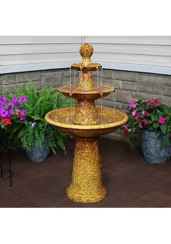 Best deal 👏 Floral Motif Ceramic Outdoor 3-Tier Water Fountain with Lights by Sunnydaze Decor 🌟