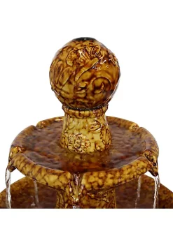 Best deal 👏 Floral Motif Ceramic Outdoor 3-Tier Water Fountain with Lights by Sunnydaze Decor 🌟 -Sunnydaze Decor Shop Belk 2736