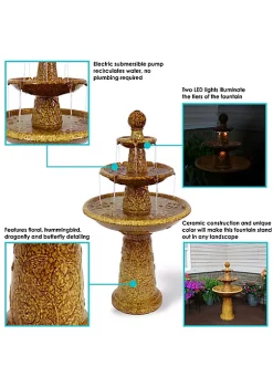 Best deal 👏 Floral Motif Ceramic Outdoor 3-Tier Water Fountain with Lights by Sunnydaze Decor 🌟 -Sunnydaze Decor Shop Belk 2737