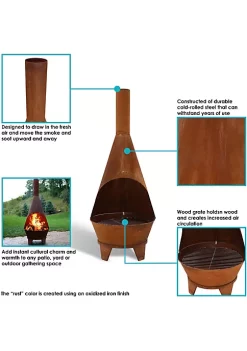 Best Sale 😀 6 ft Steel Wood Burning Outdoor Chiminea Fire Pit with Wood Grate by Sunnydaze Decor ❤️ -Sunnydaze Decor Shop Belk 2742