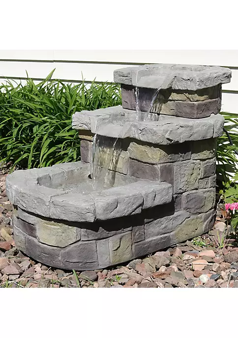 Budget ๐ Polyresin 3-Tiered Brick Steps Outdoor Water Fountain - 21 in by Sunnydaze Decor ๐ 3 Budget ๐ Polyresin 3-Tiered Brick Steps Outdoor Water Fountain - 21 in by Sunnydaze Decor ๐