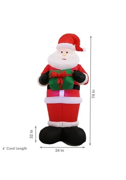Promo 🔔 Santa with Present 🎁 Christmas Inflatable Yard Decoration - 6 ft by Sunnydaze Decor 🎁 -Sunnydaze Decor Shop Belk 282