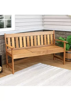 Promo 🎁 2-Person Meranti Wood Outdoor Bench with Pop-Up Table by Sunnydaze Decor 😀 -Sunnydaze Decor Shop Belk 2833