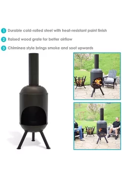 Discount ✨ 5 ft Steel Wood Burning Outdoor Chiminea Fire Pit with Wood Grate by Sunnydaze Decor 🔔 -Sunnydaze Decor Shop Belk 2948