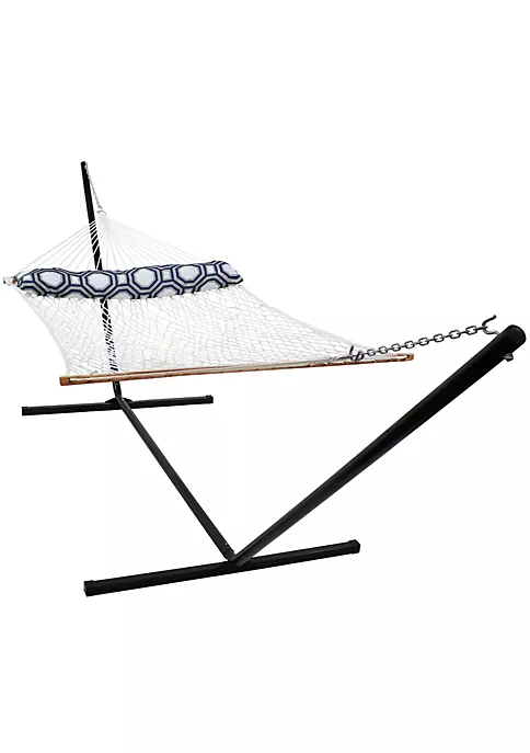 Wholesale ⌛ Large Polyester Rope Hammock with Steel Stand and Pillow - White by Sunnydaze Decor 🛒 3 Wholesale ⌛ Large Polyester Rope Hammock with Steel Stand and Pillow - White by Sunnydaze Decor 🛒