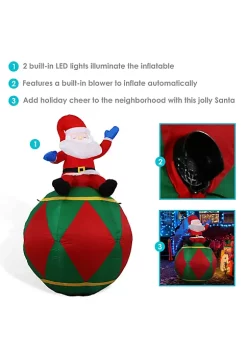 Cheapest ⌛ Santa Sitting on a Ball 🔔 Christmas Inflatable Yard Decor - 6 ft by Sunnydaze Decor 🧨 -Sunnydaze Decor Shop Belk 299