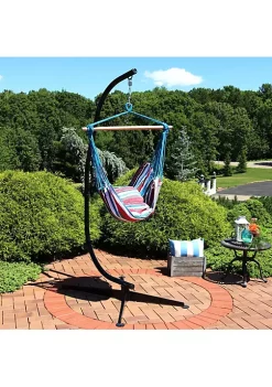 Coupon 🥰 Cotton/Polyester Rope Hammock Chair with C-Stand - Cool Breeze by Sunnydaze Decor 🤩