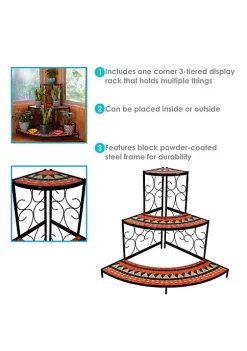 New 🤩 Sunnydaze 3-Tier Step Mosaic Tiled Outdoor Corner Display Shelf - 40-Inch by Sunnydaze Decor ✨ -Sunnydaze Decor Shop Belk 3015