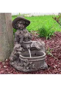 New 👏 Boy with 🦮 Dog Solar Water Fountain with Battery/LED Lights - 15 in by Sunnydaze Decor ⭐