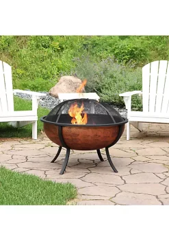 Coupon 😉 32 in Steel Fire Pit with Screen, Grate, and Poker - Copper by Sunnydaze Decor 👍