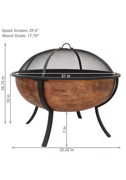 Coupon 😉 32 in Steel Fire Pit with Screen, Grate, and Poker - Copper by Sunnydaze Decor 👍 -Sunnydaze Decor Shop Belk 3022