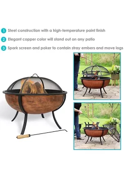 Coupon 😉 32 in Steel Fire Pit with Screen, Grate, and Poker - Copper by Sunnydaze Decor 👍 -Sunnydaze Decor Shop Belk 3023