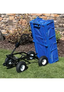 Flash Sale ⭐ Blue Large Steel Garden Cart with Folding Sides/Polyester Liner by Sunnydaze Decor ✨
