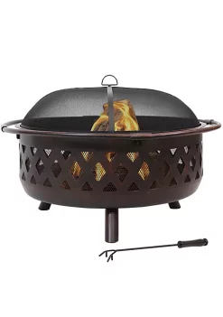 Brand new 👏 36 in Crossweave Steel Fire Pit with Screen, Poker, and Grate by Sunnydaze Decor 🤩 -Sunnydaze Decor Shop Belk 3065