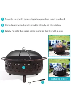 Brand new 👏 36 in Crossweave Steel Fire Pit with Screen, Poker, and Grate by Sunnydaze Decor 🤩 -Sunnydaze Decor Shop Belk 3067