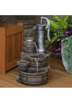New 🧨 Cozy Farmhouse Pump/Barrel Water Fountain with LED Lights - 23 in by Sunnydaze Decor 😉