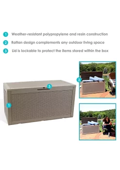 New ⌛ 100 gal Faux Rattan Patio Storage Box with Handles - Driftwood by Sunnydaze Decor 🔔 -Sunnydaze Decor Shop Belk 3126