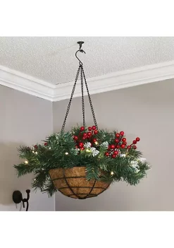 Best Pirce ✔️ Pre-Lit ❄ Christmas Hanging Basket with Holly Berries and Pinecones by Sunnydaze Decor 😍
