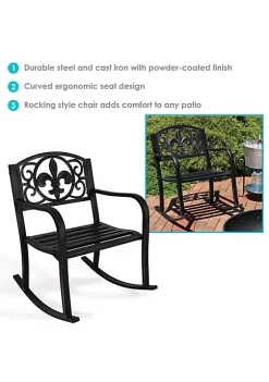 Buy 🎁 Fleur-de-Lis Cast Iron and Steel Outdoor Rocking Chair - Black by Sunnydaze Decor 👏 -Sunnydaze Decor Shop Belk 3195