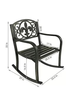 Buy 🎁 Fleur-de-Lis Cast Iron and Steel Outdoor Rocking Chair - Black by Sunnydaze Decor 👏 -Sunnydaze Decor Shop Belk 3196